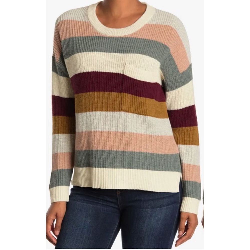 Madewell Thompson Rainbow Stripe Pocket Pullover Sweater Oversized‎ Size XS